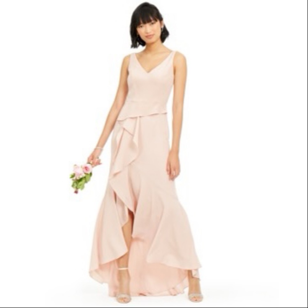 Adrianna Papell Crepe Cascade Gown Blush Pink